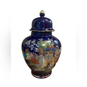Vintage Kutani-Wake Fine Porcelain Vase from Japan 1 set Cobalt Blue full paint